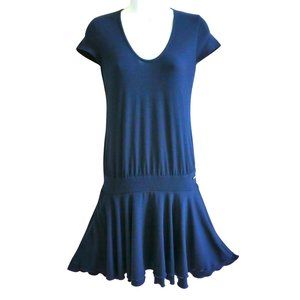 Patrizia Pepe Firenze Italy Navy Knit Dress Drop Waist Double Ruffle Hem 1 US 6
